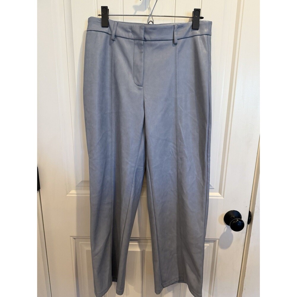 7 For All Mankind Women’s M Blue Faux Leather Straight Leg Pants Trousers